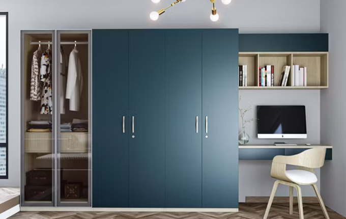 Contemporary Swing Wardrobe Design with 6 Doors and Suede Finish