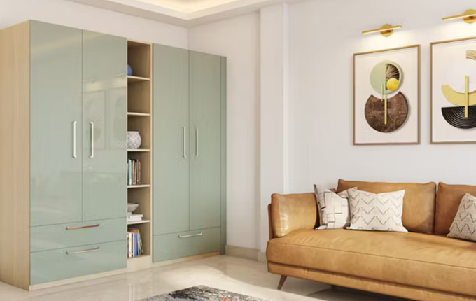 Mid-Century Modern 4-Door Swing Wardrobe Design in Blue