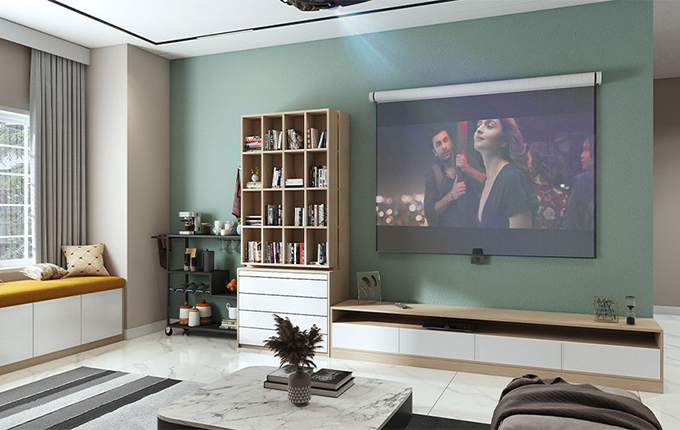 Tv unit with built in bookshelf and coffee counter