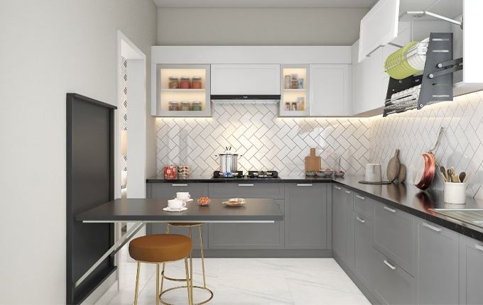 Modular Kitchen With Foldable Dining Table